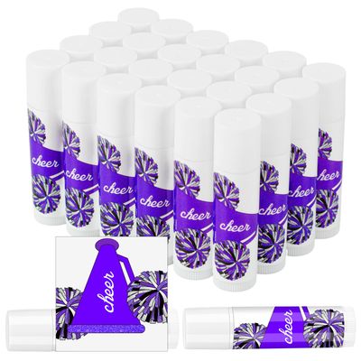 Suttmin 24 Pcs Cheer Lip Balm Cheer Teams Gifts Pom Pom Leaders Party Favors Gear Lip Balm Mom Gift for Competitive Party Guest Supplies(Purple)