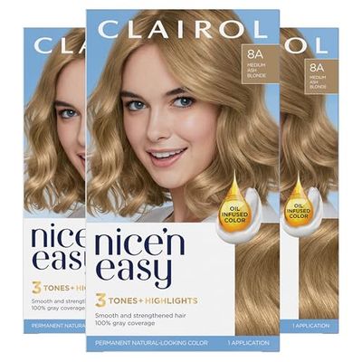 Clairol Nice&#39;n Easy Permanent Hair Dye, 8A Medium Ash Blonde Hair Color, Pack of 3