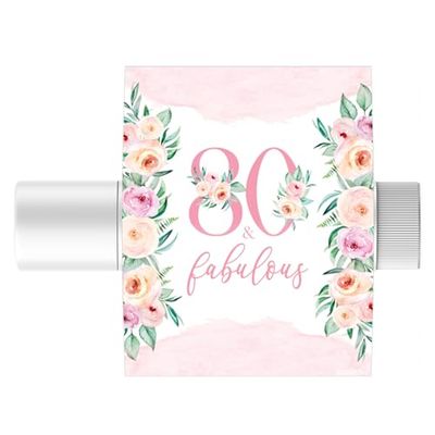 DISTINCTIVS Pink Floral 80th Birthday Party Favor Lip Balm Labels - 36 Count, 80th Birthday Decorations for Women