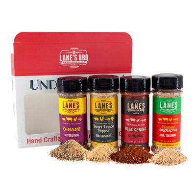 Lane&#39;s Under Da Sea Gift Set, All-Natural 4 Rubs Gift Set of Blackened Seasoning, Honey Sriracha Seasoning, Sweet Heat Rub, &amp; Q-Nami Japanese Spices