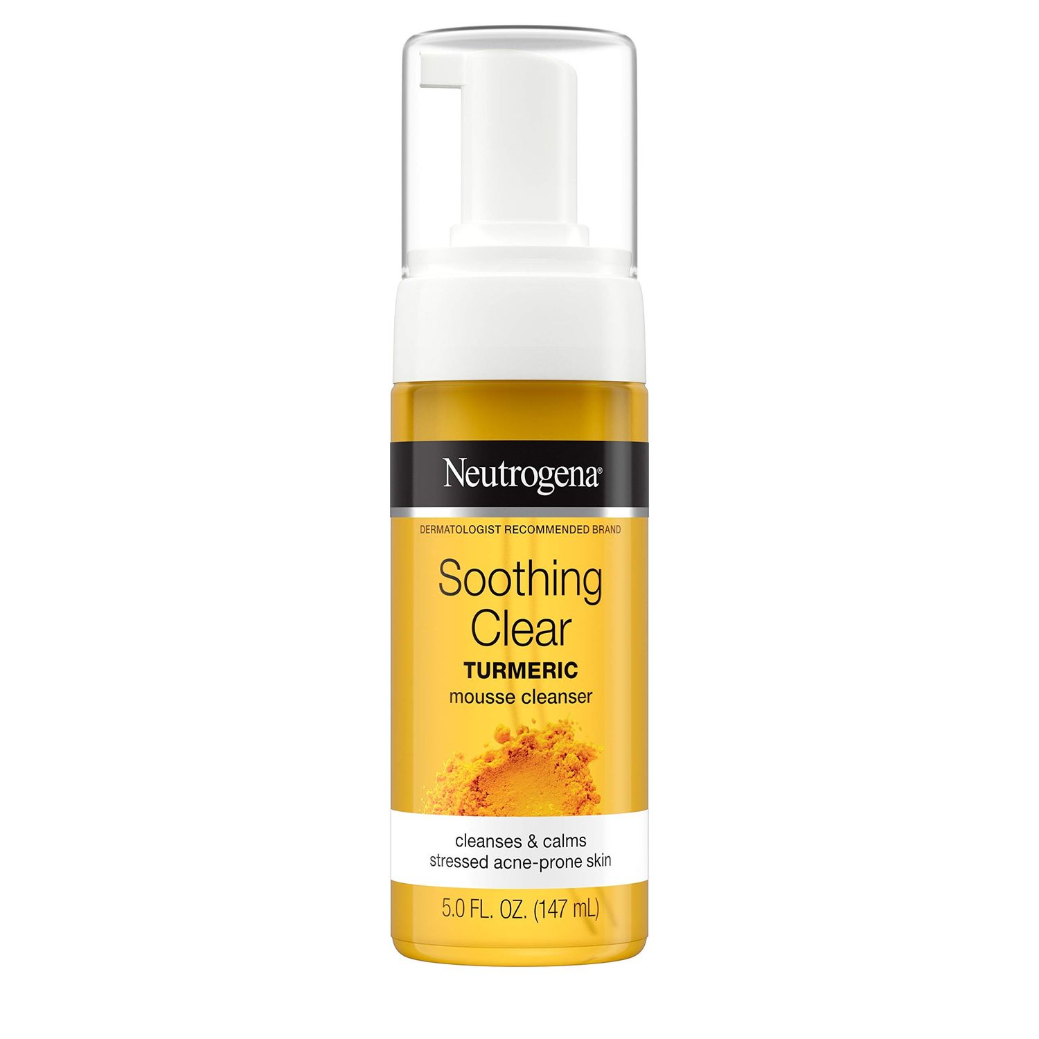 Neutrogena Soothing Clear Calming Mousse Facial Cleanser with Soothing &amp; Calming Turmeric, Gentle Face Wash for Acne-Prone Skin, Paraben-Free, Oil-Free, Not Tested on Animals, 5 fl. oz