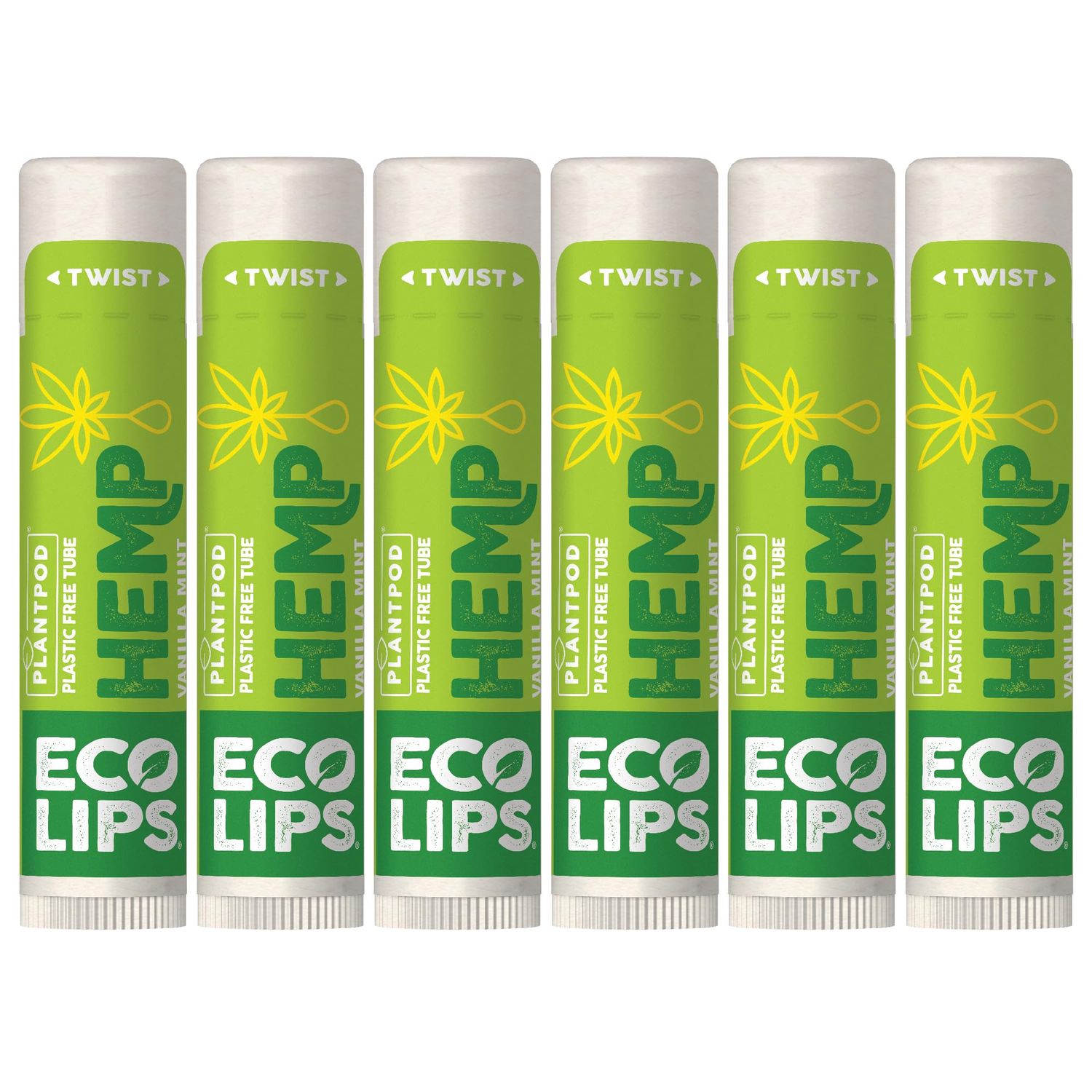 Eco Lips Organic Hemp Lip Balm with Beeswax, Coconut Oil, Vitamin E. Best Lip Balm to Soothe &amp; Moisturize Dry, Chapped Lips (Vanilla Mint, 6-Pack)