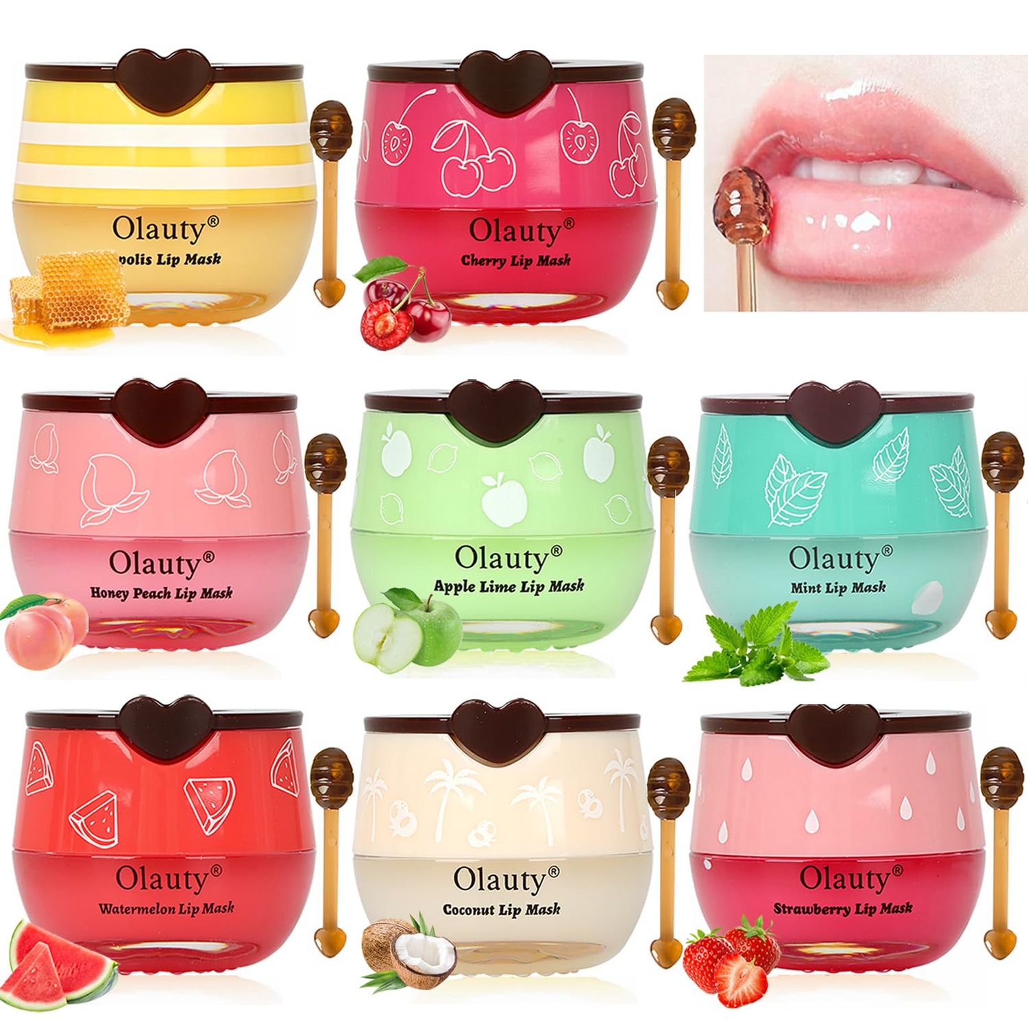 8 PCS Bee Lip Balm, Honey &amp; Watermelon &amp; Apple Lime &amp; Cherry &amp; Mint &amp; Coconut &amp; Peach Lip Balm, Sleeping Lip Mask Hydrating Prevention Dry &amp; Cracked Lip Scrubs