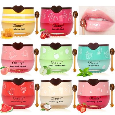 8 PCS Bee Lip Balm, Honey &amp; Watermelon &amp; Apple Lime &amp; Cherry &amp; Mint &amp; Coconut &amp; Peach Lip Balm, Sleeping Lip Mask Hydrating Prevention Dry &amp; Cracked Lip Scrubs