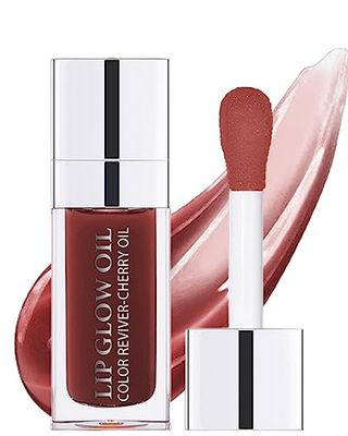 LYSdefeu Lip Glow Oil, Mahogany, Lip Care Product with Hydrating Plumping Lip Gloss, Clear Tinted Lip Oil for Dry Lips, Nourishing Lip Gloss Oil, Christmas Makeup Gift for Women