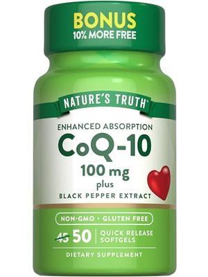Nature&#39;s Truth CoQ10 100mg | 50 Softgels | Plus Black Pepper Extract | Non-GMO and Gluten Free Supplement
