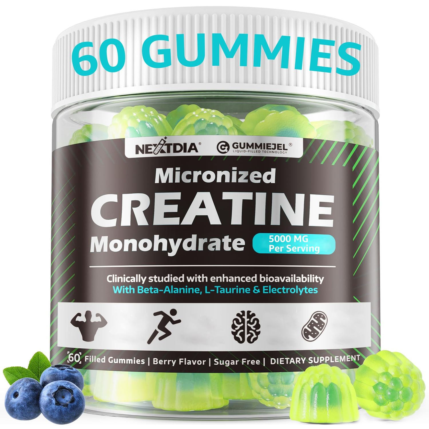 Creatine Monohydrate Filled Gummies for Men &amp; Women - Micronized Creatine Monohydrate 5000mg | w/ L-Alanine, Taurine, Electrolytes | Pre Workout Gummies for Muscle Strength &amp; Energy Boost, 60 Counts
