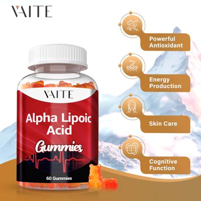 Alpha Lipoic Acid Gummies 1000mg, ALA Supplement for Brain &amp; Nerve Support, Antioxidant, Energy - Non-GMO, Vegan, Gluten-Free - 60 Chewables for Vitality and Comfort for Men &amp; Women