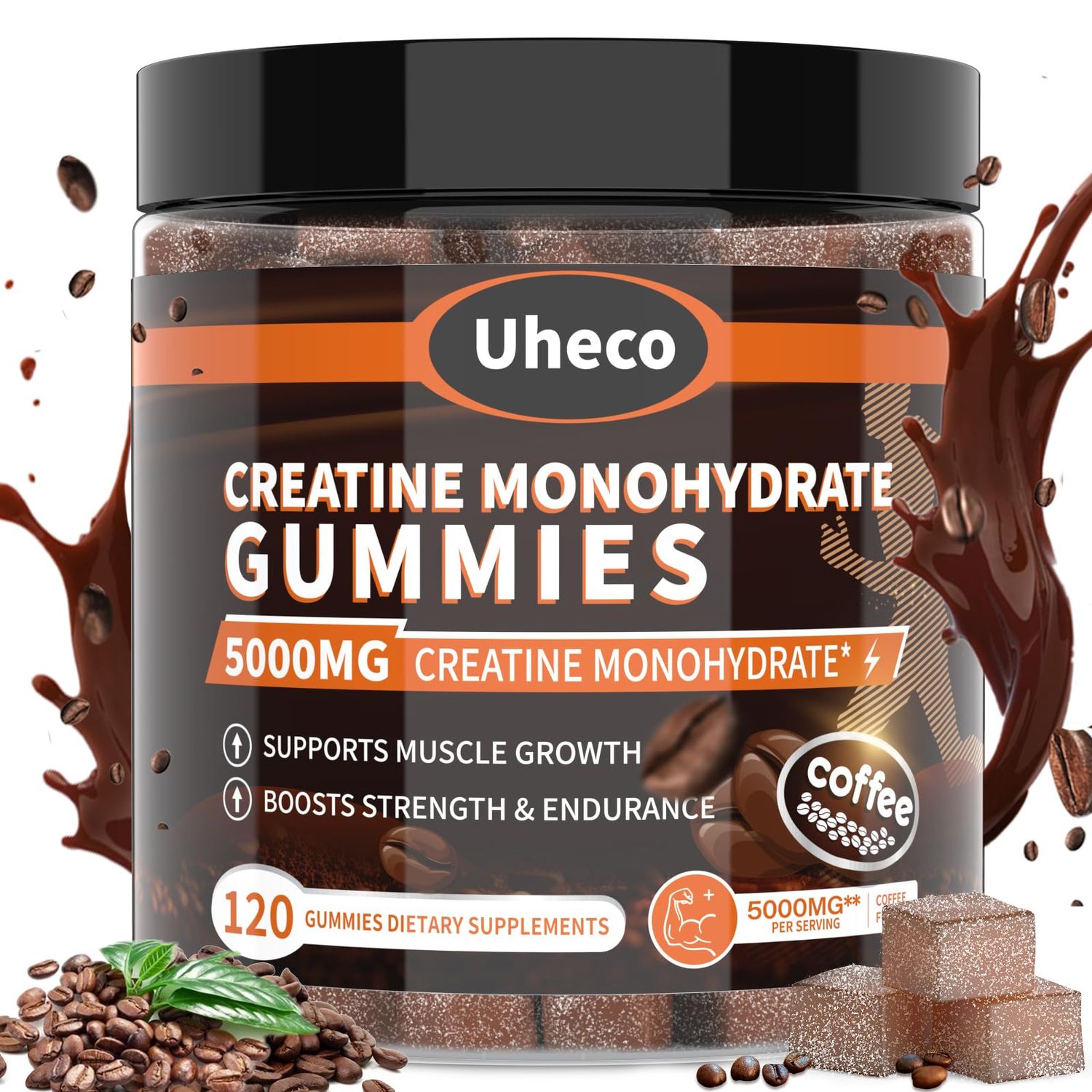 Uheco Coffee Flavor Creatine Monohydrate Gummies 5000mg for Men &amp; Women,Contains L-Taurine Vitamin B12, Betaine, L-Citrulline for Muscle Strength, Improve Exercise Endurance -115 Count