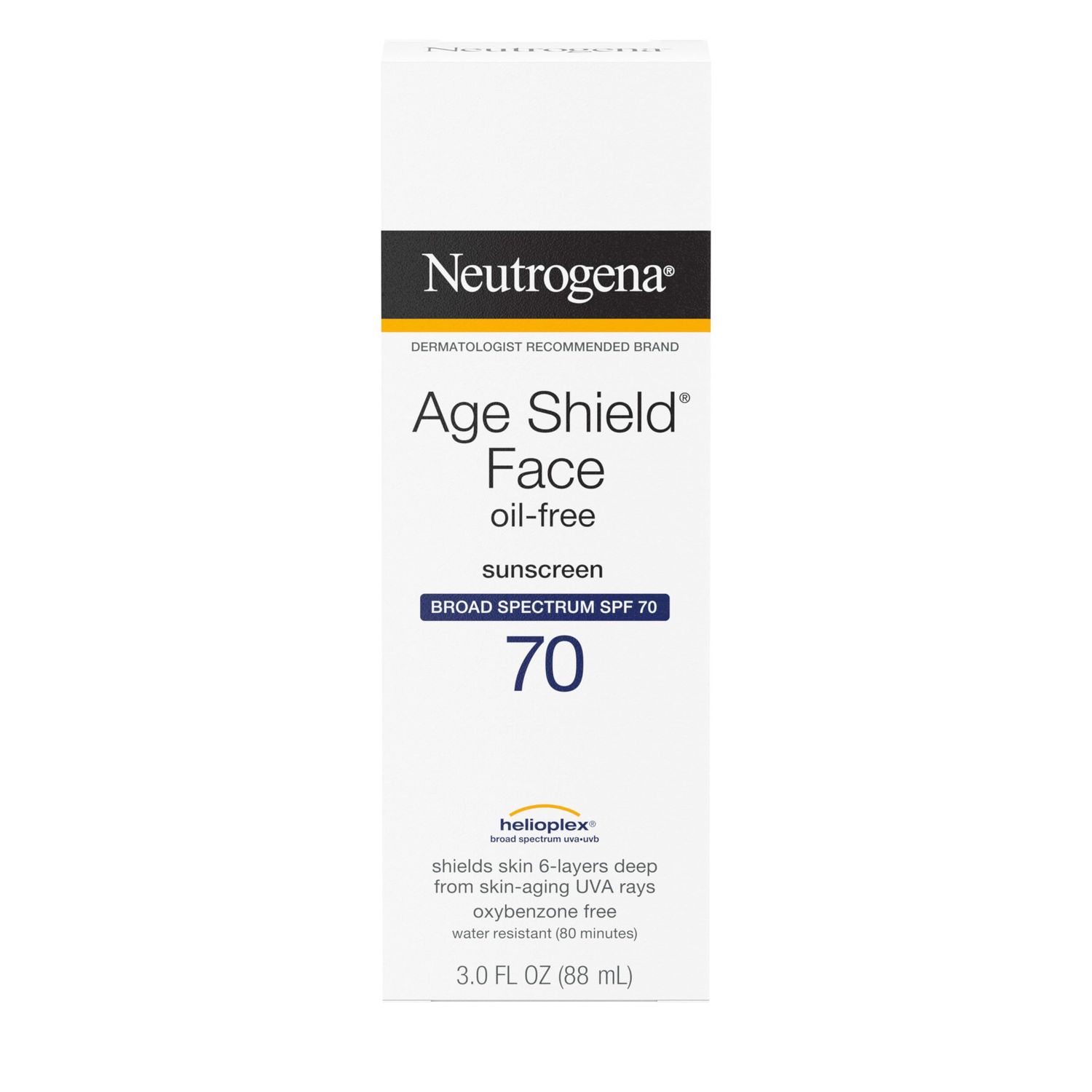 Neutrogena Age Shield Face Oil-Free Sunscreen Lotion with Broad Spectrum SPF 70, Non-Comedogenic Moisturizing Sunscreen to Help Prevent Signs of Aging, PABA-Free, 3 fl. oz, 2 Pack