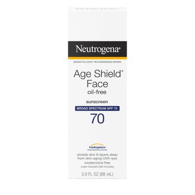 Neutrogena Age Shield Face Oil-Free Sunscreen Lotion with Broad Spectrum SPF 70, Non-Comedogenic Moisturizing Sunscreen to Help Prevent Signs of Aging, PABA-Free, 3 fl. oz, 2 Pack