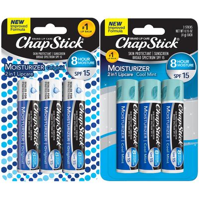 ChapStick Moisturizer 2-in-1 Lipcare 6-Pack (3 Original, 3 Cool Mint) - 8-Hour Lip Balm with Broad Spectrum SPF, Aloe &amp; Vitamin E, 0.15 Ea