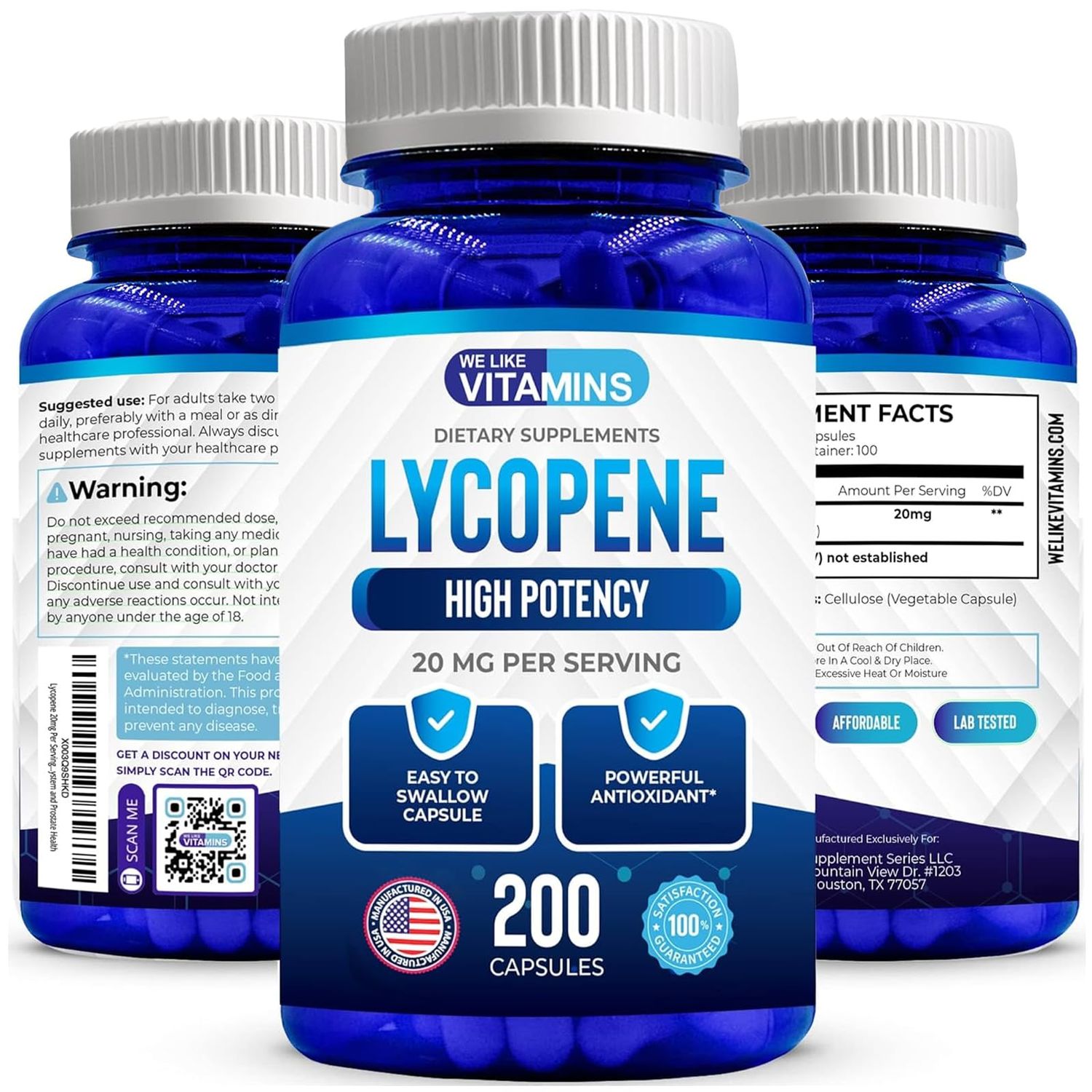 We Like Vitamins Lycopene Supplements for Men &amp; Women - Lycopene 20mg Per Serving - 200 Capsules - Super Antioxidant which Helps Support Immune System and Prostate Health