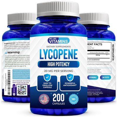 We Like Vitamins Lycopene Supplements for Men &amp; Women - Lycopene 20mg Per Serving - 200 Capsules - Super Antioxidant which Helps Support Immune System and Prostate Health