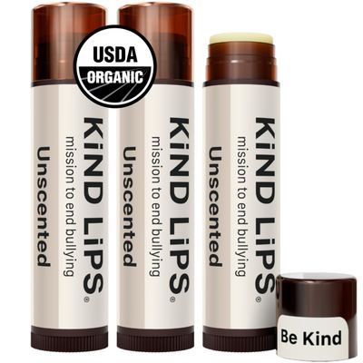 Kind Lips USDA Organic Lip Balm Unscented 3 Pack - 100 Natural, Moisturizing Lip Care with Beeswax. Hydrates &amp; Nourishes Dry, Chapped Lips. Cruelty-Free, Eco-Friendly, and Non-Toxic. Unflavored