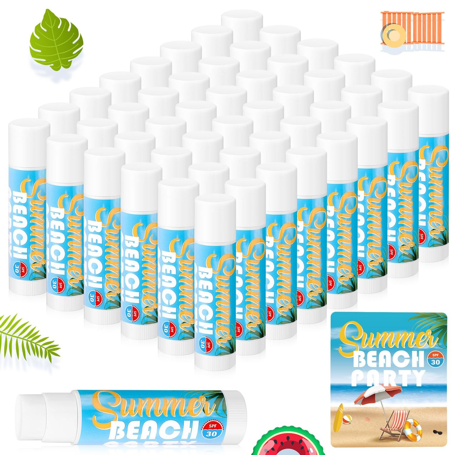 Dansib 48 Pcs SPF 30 Sunscreen Lip Balms Bulk Outdoor Travel Size Sunscreen Care Lip Balm Sticks for Beach Summer Party Supplies