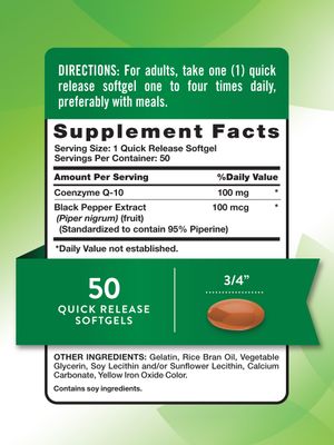 Nature's Truth CoQ10 100mg | 50 Softgels | Plus Black Pepper Extract | Non-GMO and Gluten Free Supplement