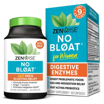 Zenwise Health No Bloat Digestive Enzymes Probiotics for Women and Men Digestive Health with Ginger, Dandelion, and Lactase for Gas and Bloating Relief - Vegan Water Retention Pills - 60 CT