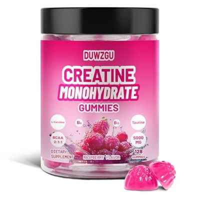 DUWZGU Creatine Monohydrate Gummies -Muscle Strength and Recovery Support 128 Gummies Per Bottle Delicious Creatine Supplement for Men and Women - Raspberry Flavor
