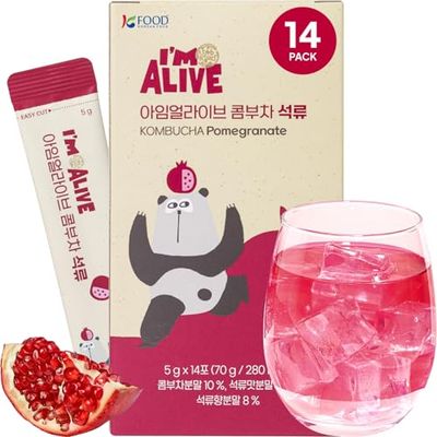 Korean Food I&#39;m Alive Kombucha Powder Pomegranate(5g14 Sticks) Authentic Fermented Kombucha with Papain &amp; Bromelain for 7 Days, No Sugar, No Artificial Additives