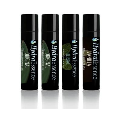 HydraEssence Pure Essentials | Long-Lasting Lip Balm for Sensitive Lips | Stops Constant Reapplication | Deep Hydration &amp; Lightweight Protection | 4-Pack - Unscented (2), Vanilla, Herbal