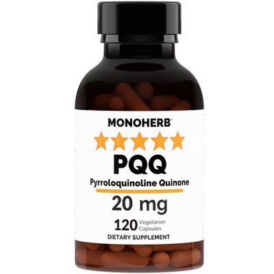 MONOHERB PQQ 20 milligrams - PQQ Supplement, Pyrroloquinoline Quinone, 120 Capsules