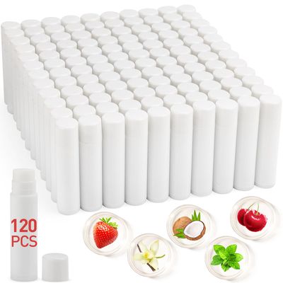 VISRIE 120 Pack Lip Balm Unlabeled, Natural Lip Balm Bulk Blank Tube, Personalized Lip Balms for Party Favors Adults and Bridal Shower Favors or Baby Shower Gifts-5 Flavors