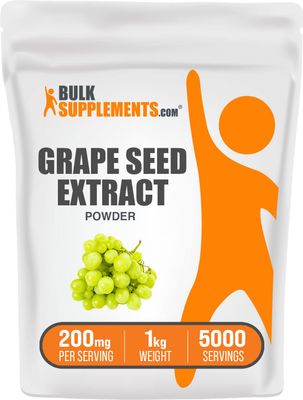 BulkSupplements.com Grape Seed Extract Powder - Grape Seed Extract Supplement, Antioxidant Source - Herbal Supplement, Gluten Free, 200mg per Serving, 1kg (2.2 lbs) (Pack of 1)