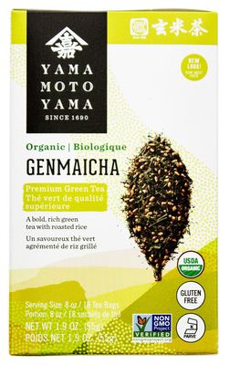 Yamamotoyama Organic Genmaicha Tea Bag, Green Tea with Roasted Rice, 18 ct. (Pack of 6)