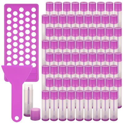 GBACHOOSE 200Pack Plastic Lip Balm Tubes 5ml/5g Purple Lip Balm Containers, Chapstick Tubes Empty with Filling Tray and Spatula, Rotating Type Refill Lip with Cap for DIY Make Up Lip Balm