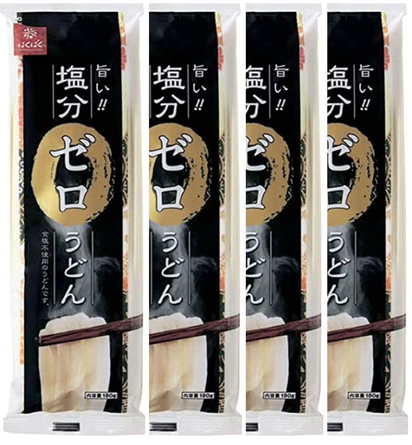 Hakubaku No Salt Udon Noodle (Wheat noodle), 6.3 oz - 4 pack. Premium Salt-free Udon Noodles Product of Japan
