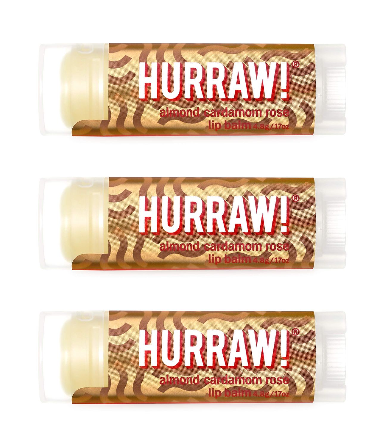 Hurraw! Almond, Cardamom, Rose (Vata) Lip Balm, 3 Pack: Organic, Certified Vegan, Cruelty and Gluten Free. Non-GMO, 100 Natural Ingredients. Bee, Shea, Soy and Palm Free. Made in USA