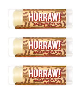Hurraw! Almond, Cardamom, Rose (Vata) Lip Balm, 3 Pack: Organic, Certified Vegan, Cruelty and Gluten Free. Non-GMO, 100 Natural Ingredients. Bee, Shea, Soy and Palm Free. Made in USA