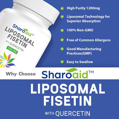 Sharoaid Liposomal Fisetin with Quercetin Supplements 1200 mg per Serving,High Absorption Polyphenols Antioxidants for Women,Men,Non-GMO,Gluten-Free,1 Bottle-60 Softgels