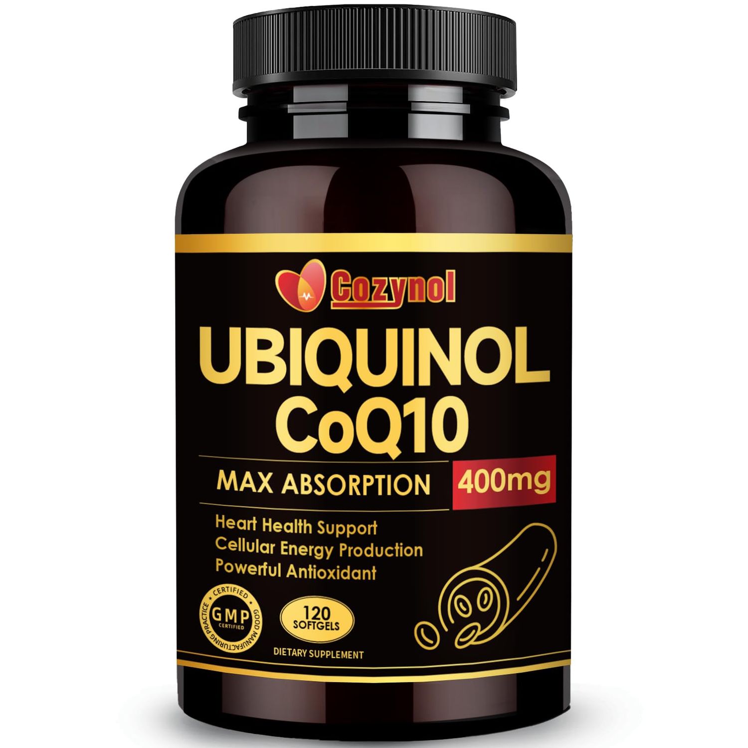 Ubiquinol CoQ10 400mg Softgels with Vitamin E &amp; Omega-3, Max-Absorption Coenzyme Q10, Powerful Antioxidant, Supports Heart Health &amp; Energy-Production,120 Count, Non-GMO