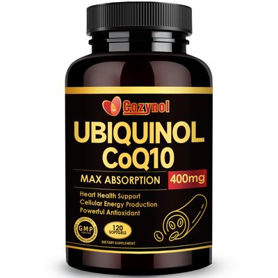 Ubiquinol CoQ10 400mg Softgels with Vitamin E &amp; Omega-3, Max-Absorption Coenzyme Q10, Powerful Antioxidant, Supports Heart Health &amp; Energy-Production,120 Count, Non-GMO