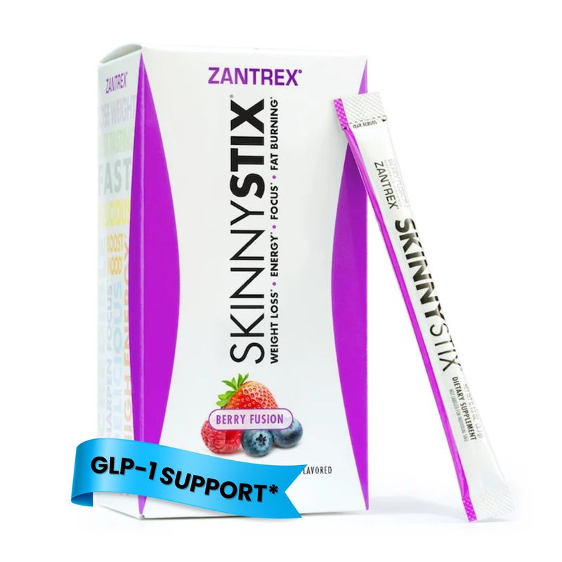 Zantrex SkinnyStix Energy Powder - Lose Weight, GLP-1, Appetite Suppressant, Boost Mood - 10 Calories - Yerba Mate, Coffee Bean - 30 Stix, Berry