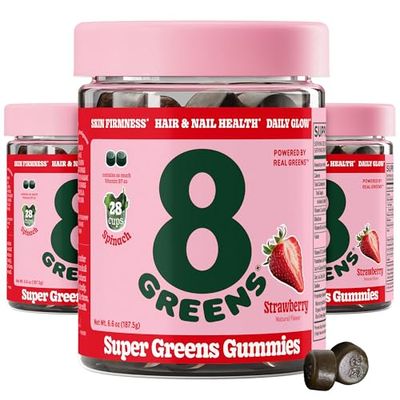 8Greens Supergreens Beauty Gummies with Collagen &amp; Biotin | Super Greens Powder Superfood Gummy for Healthy Skin, Hair, Nails, Glow, and Firmness, Superfood Booster, Strawberry Flavored, 150 Count