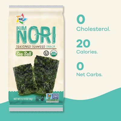 KIMNORI Seasoned Seaweed Snacks Sheets - Organic Sea Salt Flavor 12 Individual Packs Roasted Crispy Premium 100 Natural Laver Kim Nori 4g 0.14 Ounce
