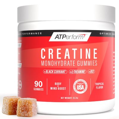 Boost Nutra ATPerform Sugar-Free Creatine Monohydrate Gummies with Black Currant Extract, Vitamin B12 &amp; L-Theanine for Pre-Workout, Post-Workout Recovery, Focus, Strength &amp; Energy | Tropical, 90ct
