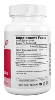 Nutri Supreme Grapeseed Extract Leucoselect, Polyphenols for Super Antioxidant Support, Cardiovascular Health, Kosher Certified 60 Capsules