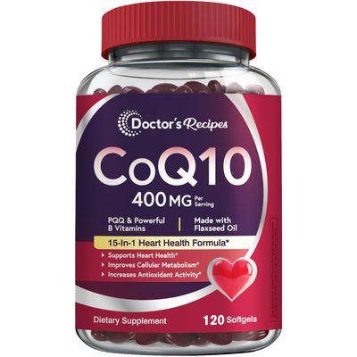 Doctor&#39;s Recipes Coq10 400mg Softgels, Ubiquinone with PQQ, Niacin, Vitamin K2 D3, Folate, Plus Black Pepper, High Absorption, Powerful-Antioxidant, Support Heart &amp; Energy-Production, 120 Counts