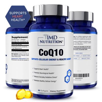 1MD Nutrition CoQ10 - for Heart Health &amp; Cellular Energy Production - Health Supplement for Men &amp; Women - Coenzyme Q10 Softgel - 60 Days