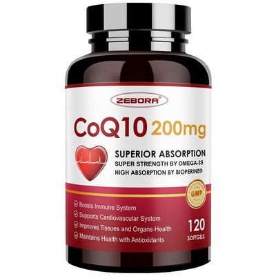 ZEBORA CoQ10-200mg-Softgels with PQQ, BioPerine &amp; Omega-3, 120 Servings Coenzyme Q10(Ubiquinone) Supplement for High-Absorption, Powerful-Antioxidant, Support Heart &amp; Energy-Production