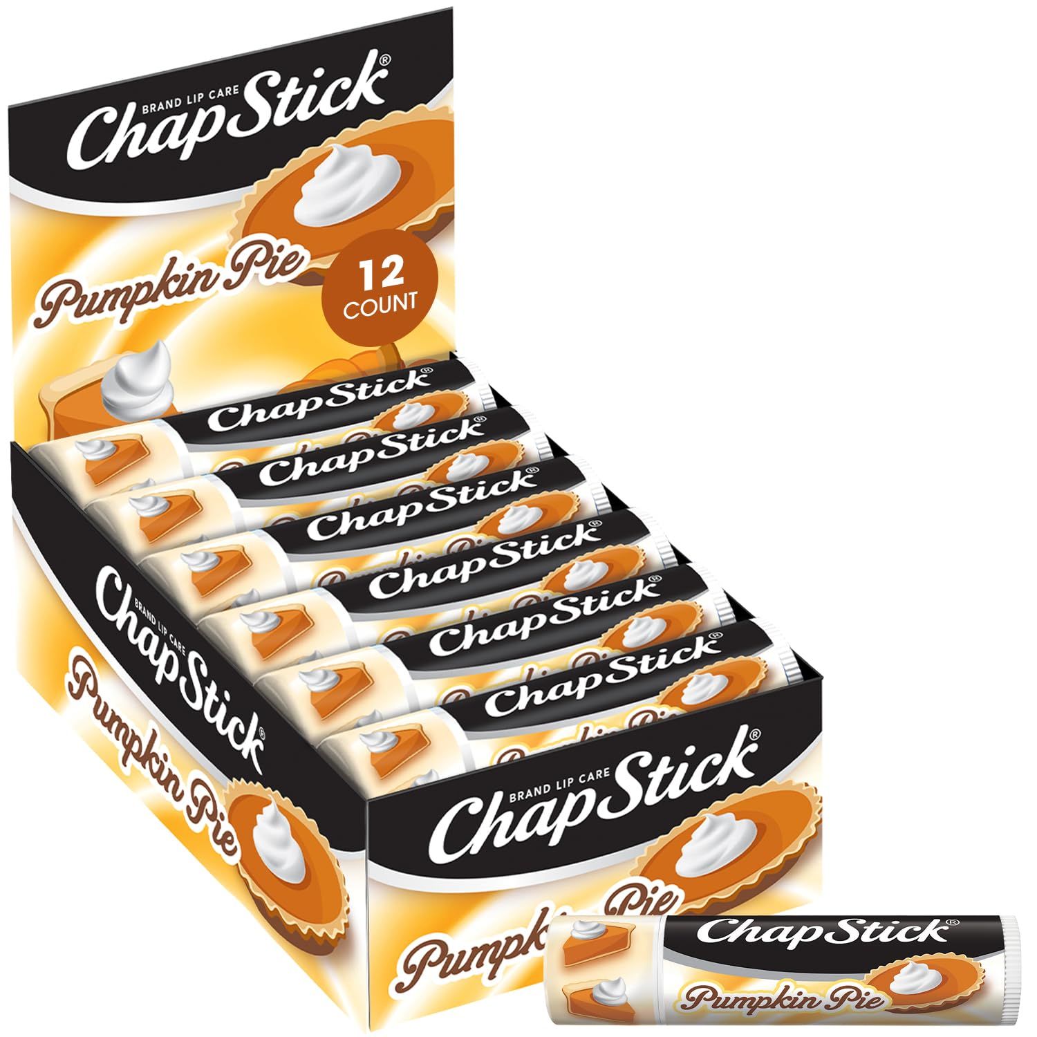 ChapStick Bulk Lip Balm, Pumpkin Pie, 12-Pack - Sweet, Creamy &amp; Spicy Moisturizer for Dry Lips, 0.15 Oz