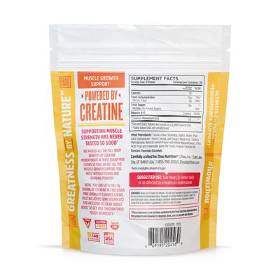 Zhou Nutrition Creatine Monohydrate Chewables 5g for Men &amp; Women, Sugar Free, Organic, Non GMO, Pink Lemonade, 60 Creatine Gummies