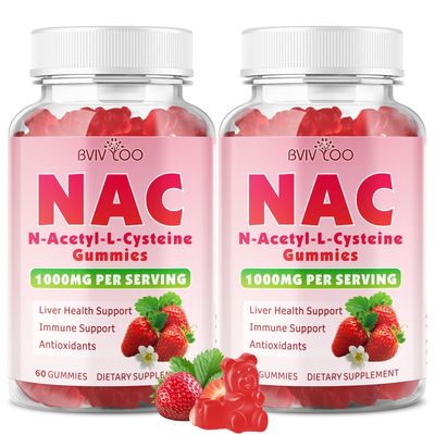 BVIVLOO 2 Pack Sugar-Free 1000mg NAC Gummies, N-Acetyl Cysteine Supplement for Antioxidants &amp; Immune Support, 120 Vegan Gummies