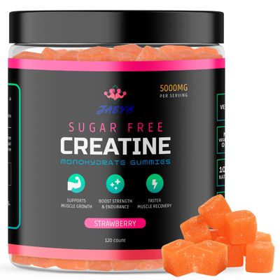 Jaeva Sugar Free Creatine Monohydrate Gummies 5g, 5000mg for Men &amp; Women, Strawberry - 120 Count, Pre Workout Chews for Energy Boost, for Building Muscle and Strength, Vegan, Non-GMO