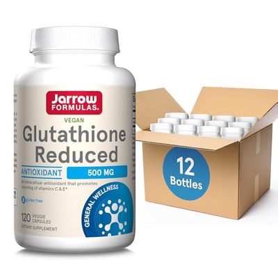 Jarrow Formulas Glutathione Reduced 500 mg- 120 Veggie Capsules- Intracellular Antioxidant- Quality Glutathione Supplements- Supports Recycling of Vitamins C &amp; E- Non-GMO- Gluten Free- Vegan, 12 Packs