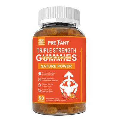 PRETANT - Astaxanthin 12mg Lycopene 20mg Gummies - Antioxidant Supplement for Prostate &amp; Heart Health, Natural Tanning Supplement, Skin &amp; Eye Support - Vegan, Great Taste, 30 Servings